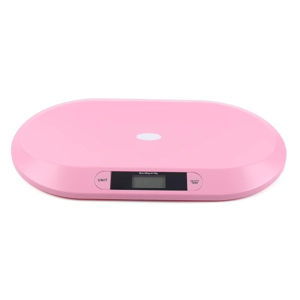 Bilancia per bambini, bilancia digitale, display LCD, funzione tara, con asciugamano e righello, rosa