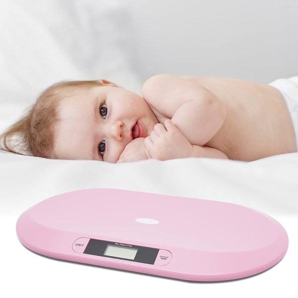 Bilancia per bambini, bilancia digitale, display LCD, funzione tara, con asciugamano e righello, rosa