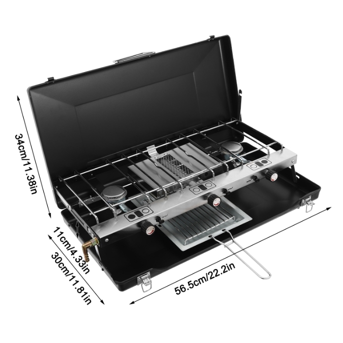 Fornello Compatto 59x29cm Fornello A Gas Portatile Avilia - 2 Fuochi In Acciaio Per Cucinare Ovunque Gas Da Campeggio 2 Fuochi - Foto 8