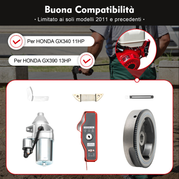 Kit di avviamento elettrico per interruttore a chiave di accensione del motorino di avviamento Honda Gx340 Gx390