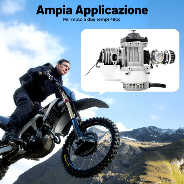 Mini Motore 49cc 2 Tempi Completo Con Carburatore, Frizione E Filtro Aria - Kit Di Ricambio Per Pocket Bike, Mini Dirt Bike, Quad E Scooter, Avviamento A Strappo