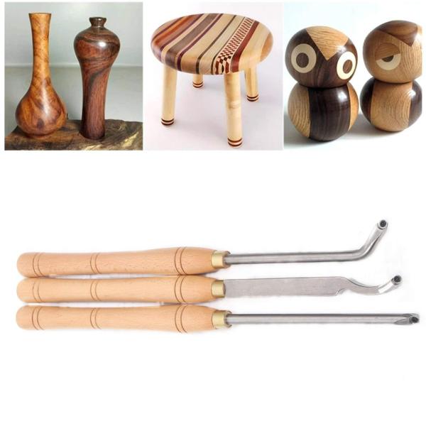 Set di 3 scalpelli con manico in legno.