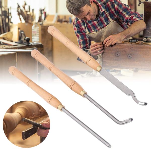 Set di 3 scalpelli con manico in legno.