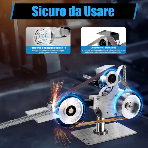 Mini Levigatrice A Nastro 775 Con 7 Velocità E Doppia Uscita - Angolo 15°, Per Legno E Metallo, 175x110x40mm