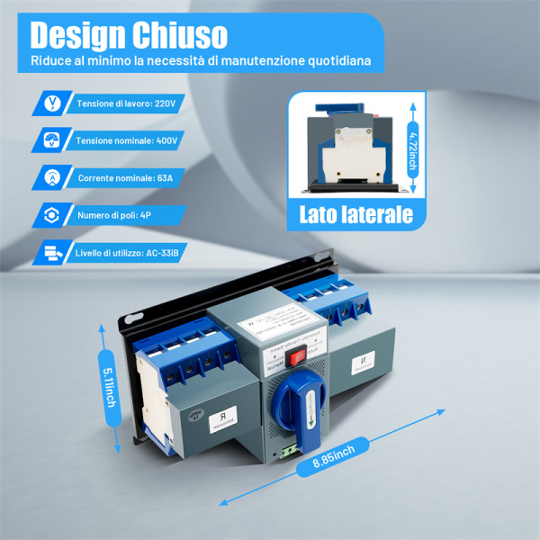 Interruttore di Trasferimento Automatico a Doppia Potenza AC 4P 63A Ats PC Din Rail Interruttori di Carico Interruttori di Alimentazione di Emergenza