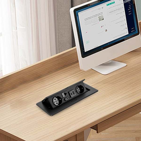Presa da incasso, AC 250 V, 16 A, Presa da tavolo retrattile,con 2 porte LAN EU HDMI e 5 V, 2 A, USB Typec (nero)