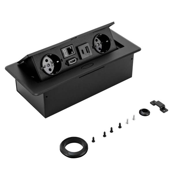 Presa da incasso, AC 250 V, 16 A, Presa da tavolo retrattile,con 2 porte LAN EU HDMI e 5 V, 2 A, USB Typec (nero)