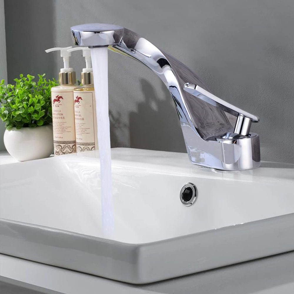 Rubinetto Lavabo A Cascata Moderno - Miscelatore Monocomando Con Valvola Ceramica, Finitura Cromata - Foto 6