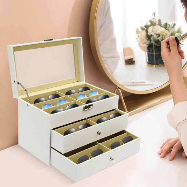 18 slot per occhiali da sole, scatola portaoggetti per occhiali da sole, espositore per occhiali con cassetto 18 slot per occhiali da sole, scatola portaoggetti per occhiali da sole, espositore per occhiali con cassetto
