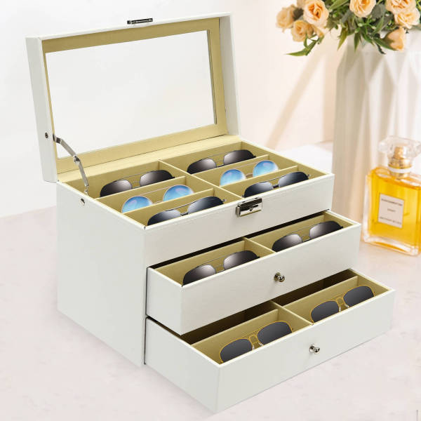 18 slot per occhiali da sole, scatola portaoggetti per occhiali da sole, espositore per occhiali con cassetto 18 slot per occhiali da sole, scatola portaoggetti per occhiali da sole, espositore per occhiali con cassetto