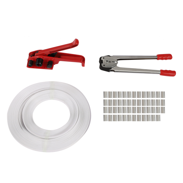Kit di reggiatura manuale comprensivo di clip di reggiatura del tenditore di tenuta per l'imballaggio in PP del tenditore