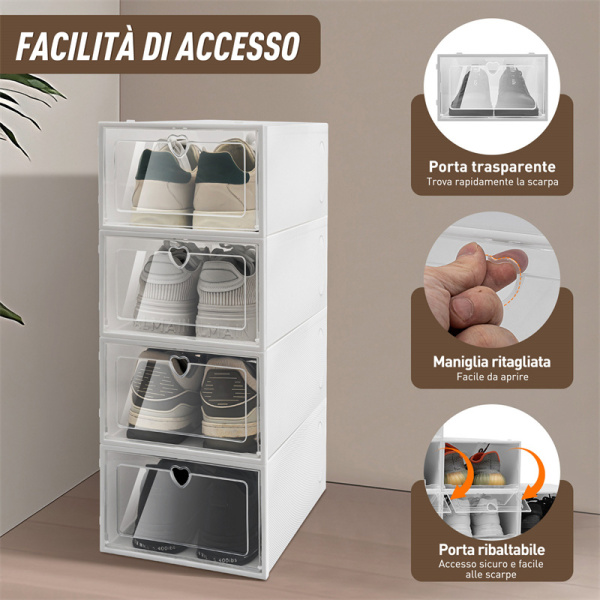 Scatole Scarpe Impilabili Trasparenti - Set Da 3 - 52.5x31x12cm - Plastica Resistente - Per Organizzazione - Foto 11