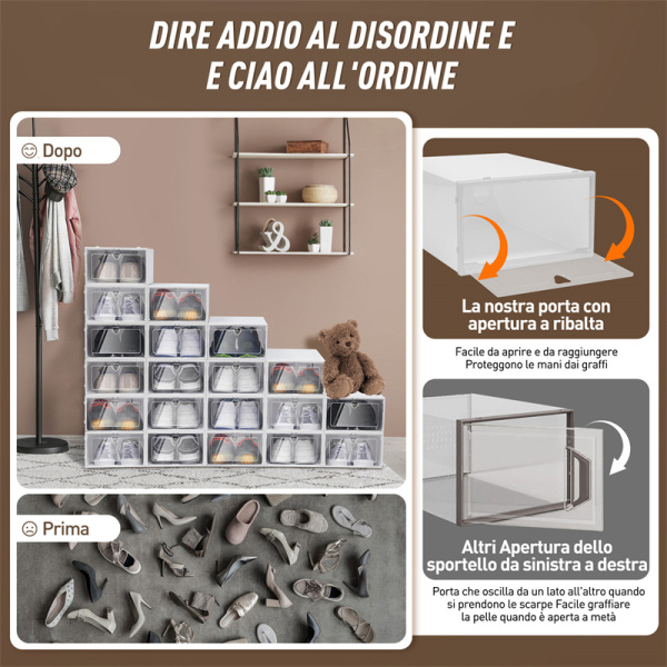 CNCEST Set di 20 Scatole Trasparenti in Plastica per Scarpe, Scarpiera Ipilabili con Coperchio Contenitore di Stoccaggio