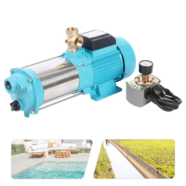 1300 W Pompa Centrifuga da Giardino con Manometro, Pompa Asse in Acciaio Inox con Interruttore a Pressione 4000 l/h, 9,8 bar
