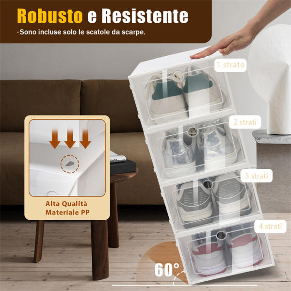Set di 24 Scatole di Plastica per Scarpe, Stoccaggio in Plastica con Coperchio, Impilabile Organizer per Scarpe per Uomo e Donna
