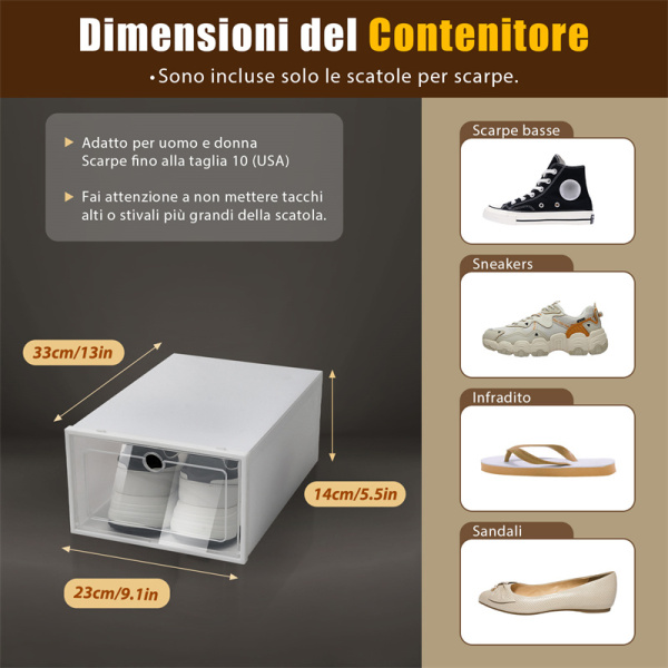 20 Scatole Trasparenti Per Scarpe Impilabili - Contenitori In Plastica Pieghevoli Per Armadio E Ripostiglio, Con Fori Di Aerazione (31.8x17.5x3.7 Cm)