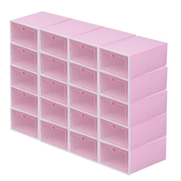 20 Scatole per Scarpe in Plastica Impilabili Trasparenti Scatole Portaoggetti Colore Rosa