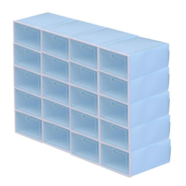 20 Scatole per Scarpe in Plastica Impilabili Trasparenti Scatole Portaoggetti Colore Blu