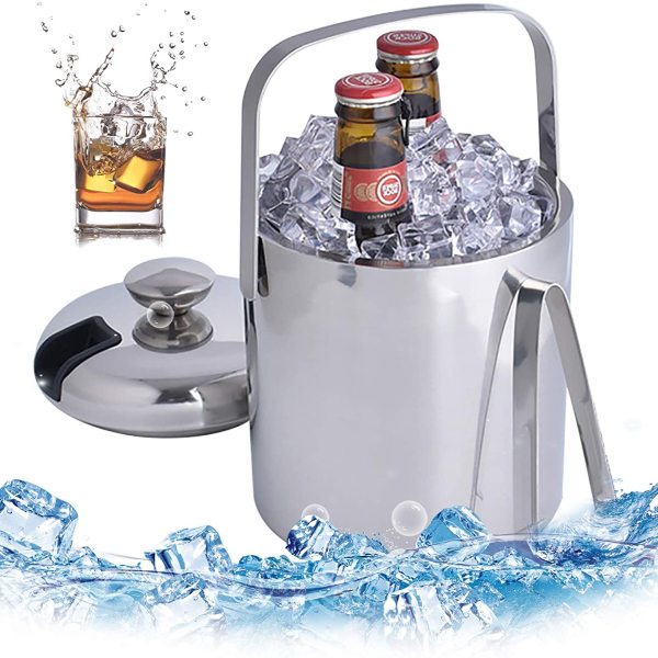 Vaschetta per cubetti di ghiaccio in acciaio inox con coperchio e pinze, contenitore per cubetti di ghiaccio da 1,3L
