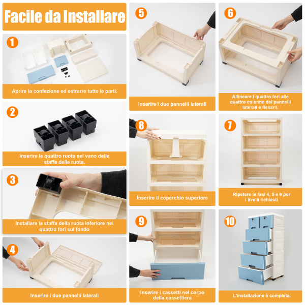 Armadietto Portaoggetti 4 Cassetti In Plastica – 35x26x57 Cm Con Ruote – Per Camera, Ufficio, Soggiorno - 2