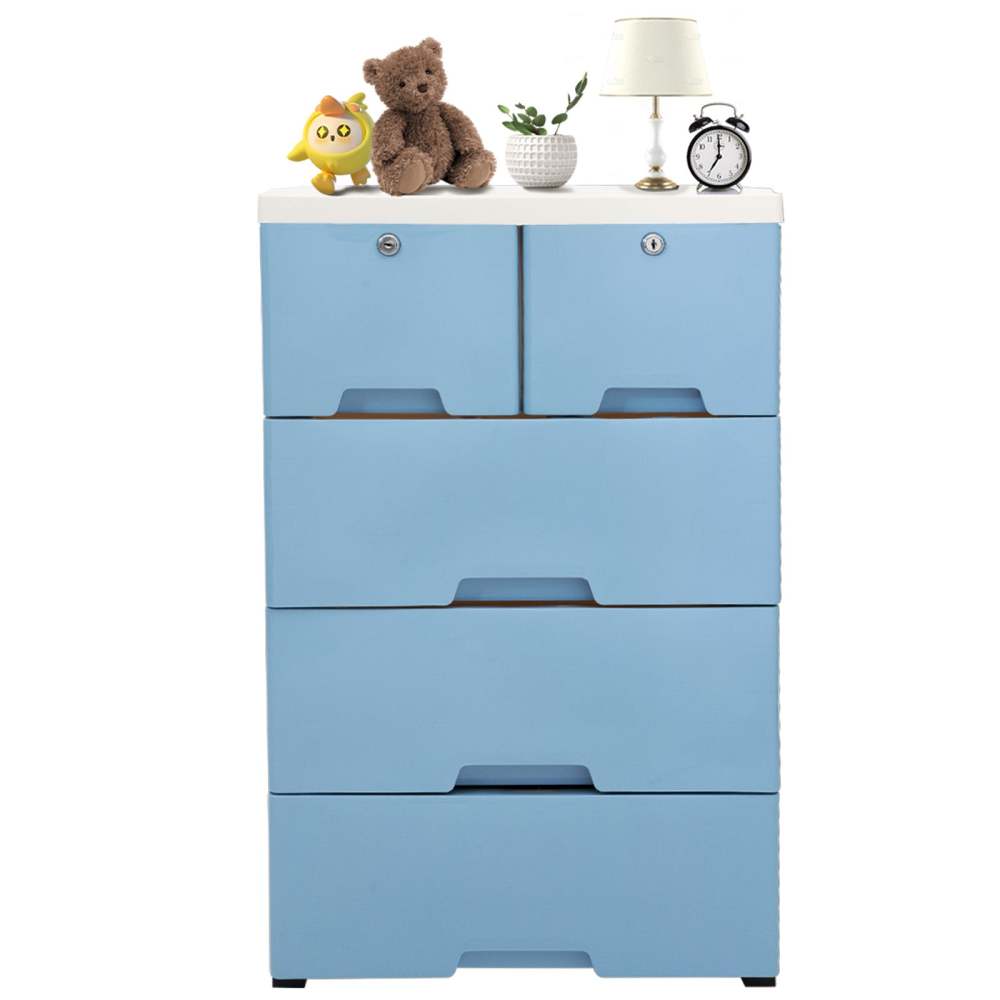 Comodino Cassettiera In Plastica 6 Cassetti: Componibile, Bianco E Blu, Versatile Per Casa E Ufficio