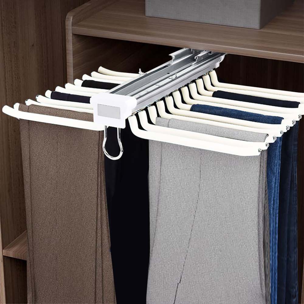 Gruccia Per Pantaloni Estraibile Con Guida Silenziosa E Ammortizzata - 22 Aste, Portata 3.9 Kg - In Acciaio E ABS, Beige - Per Armadi Profondi Almeno 46 Cm - 2