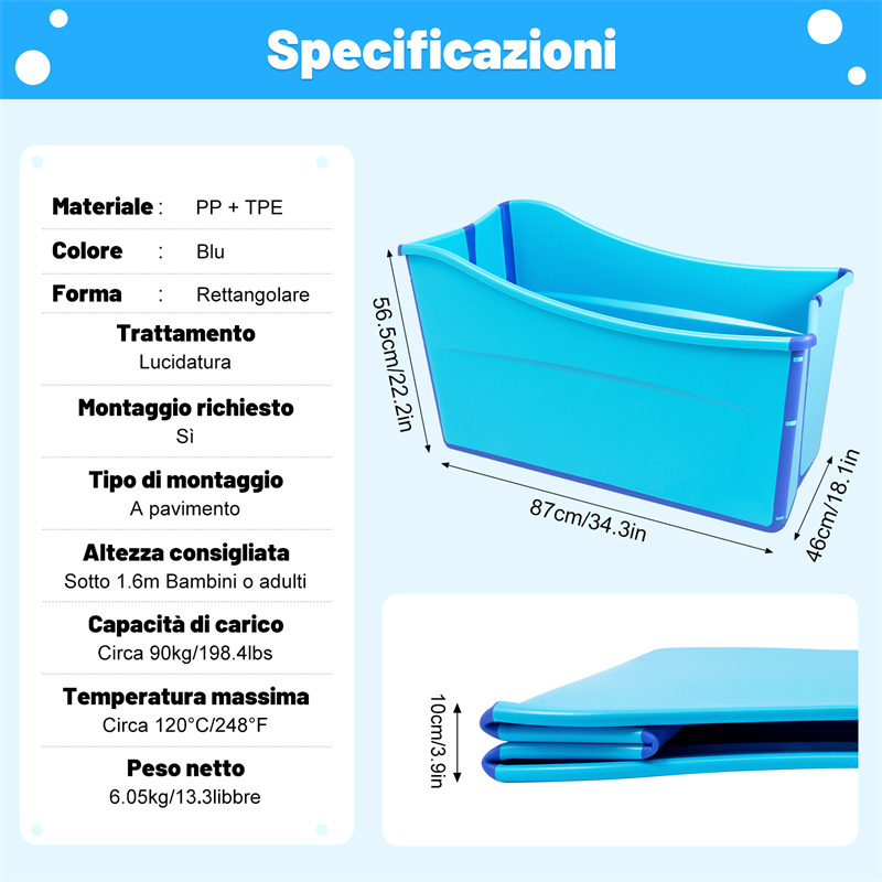 Vasca da Bagno Pieghevole per Bambini e Adulti, Vaschetta Bagno in Addensata Plastica per all