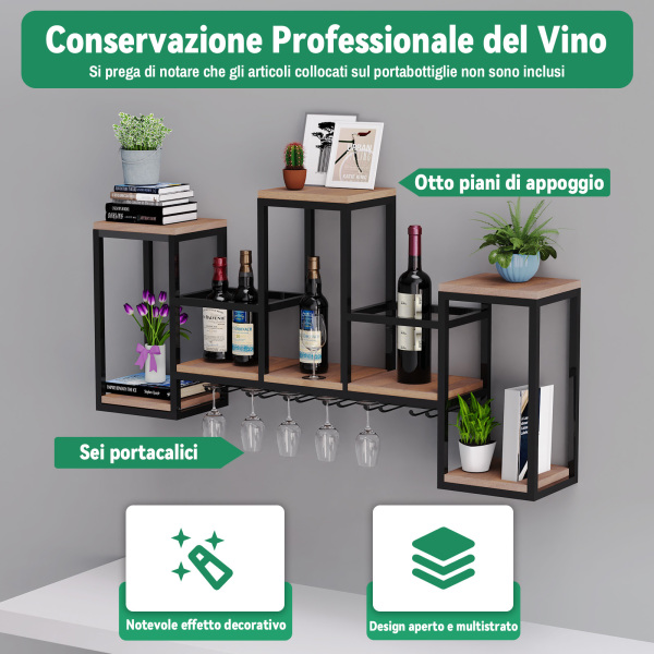 Giyiprpi Scaffale portabottiglie in metallo nero a parete, Portabottiglie Vino da Parete