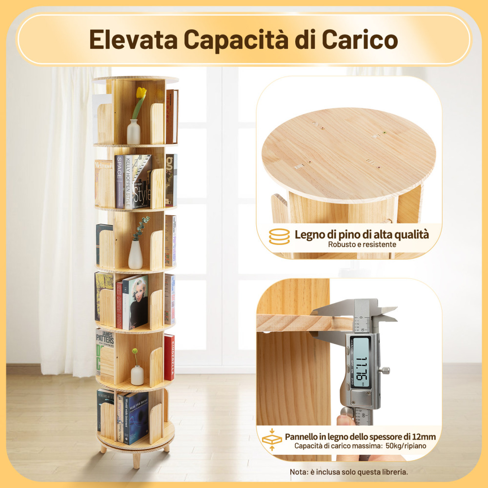 Libreria Girevole In Legno Massiccio – 1 Ripiano E 4 Scomparti. Mini Tavolino Porta Libri In Legno Di Pino. Girevole E Versatile.