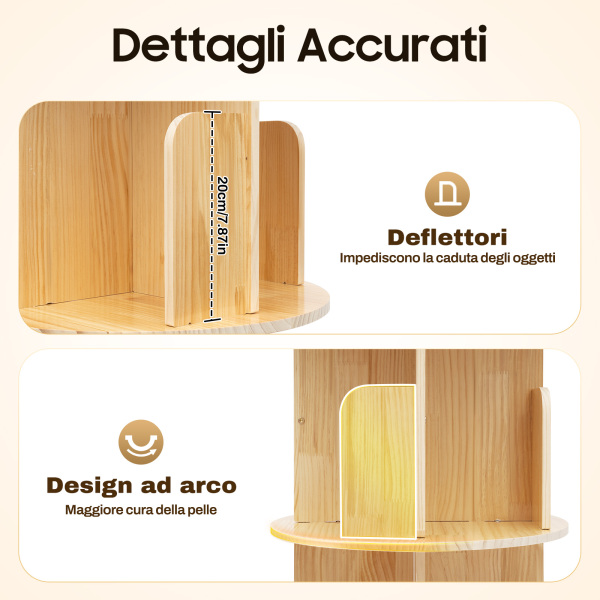Rengue Libreria Rotante A Torre 5 Ripiani - Legno Pino Massello, Girevole 360°, Larga 45,7 Cm, Salvaspazio - 3