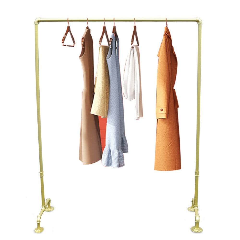 Appendiabiti in metallo dorato con ripiano in legno, resistente, con ruote, per camera da letto, uso boutique (95 cm