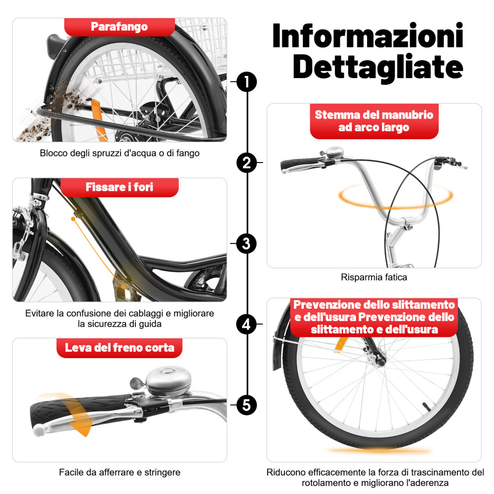 Triciclo Per Adulti 20 Pollici - 8 Velocità Con Cestino Per La Spesa - Foto 11