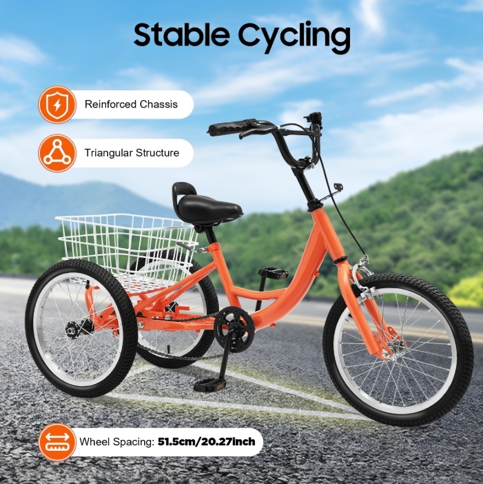 Triciclo Per Adulti KumuJ 20/24 Pollici - 8 Marce, Con Cestino Portaoggetti, Ideale Per Anziani E Donne - Foto 8