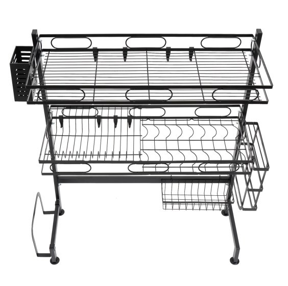 2 Tier Over The Sink Dish Rack, scolapiatti a 2 ripiani, in acciaio inox, a 2 livelli, con porta utensili, tagliere, blocco coltelli (62 c