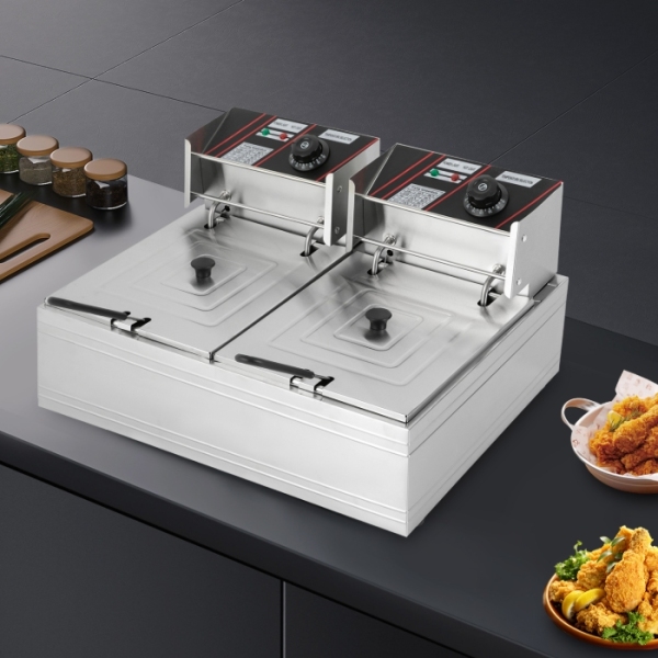 Friggitrice elettrica in acciaio inox 5000 W, per friggitrice a zone fredde, 12 L, con cestello e coperchio