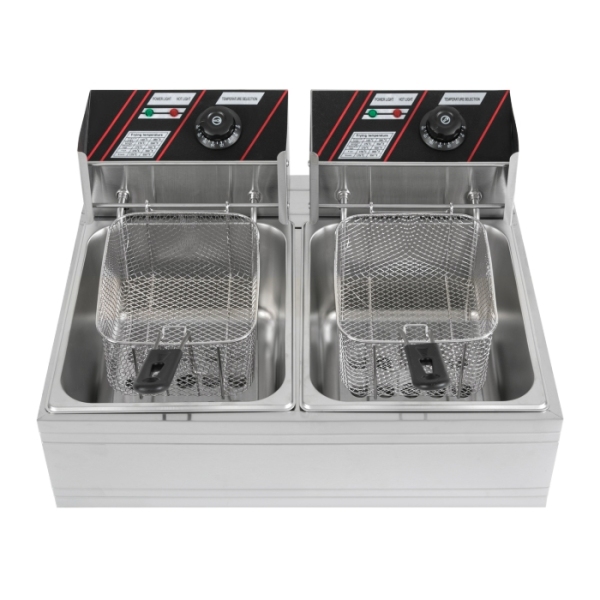 Friggitrice elettrica in acciaio inox 5000 W, per friggitrice a zone fredde, 12 L, con cestello e coperchio