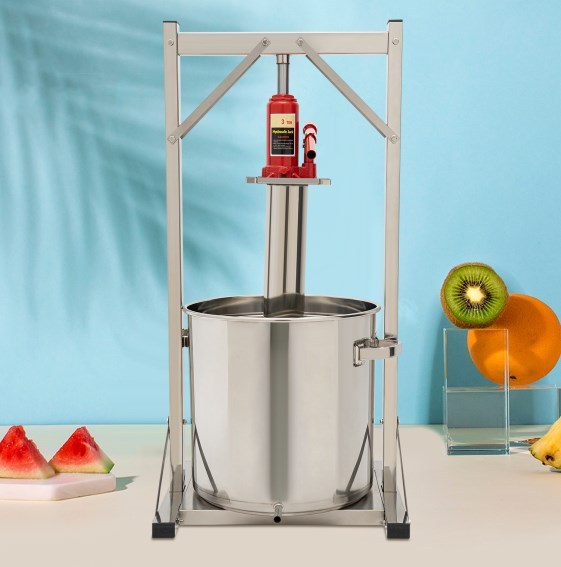 Spremiagrumi per vino alla frutta, in acciaio inox con idraulico, per sidro, vino d'uva,  Potenza di pressatura circa 200 – 250 kg/h