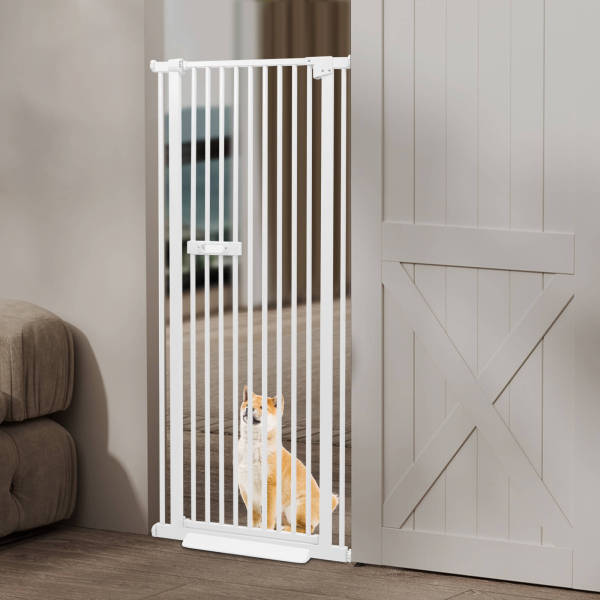 Bettacare Cancelletto Per Cani Extra Largo 122-128 Cm &ndash; Barriera A Pressione Bianca Per Corridoio E Spazi Ampi, Sicurezza Per Cuccioli