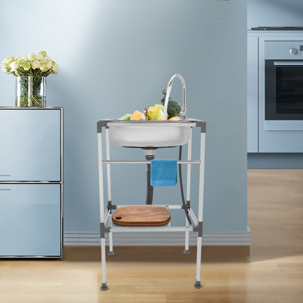 Lavello da cucina, Lavello da cucina in acciaio inox, Capacità di carico: circa 60 kg, 48*35*83 cm, Argento Lavello da cucina, Lavello da cucina in acciaio inox, Capacità di carico: circa 60 kg, 48*35*83 cm, Argento