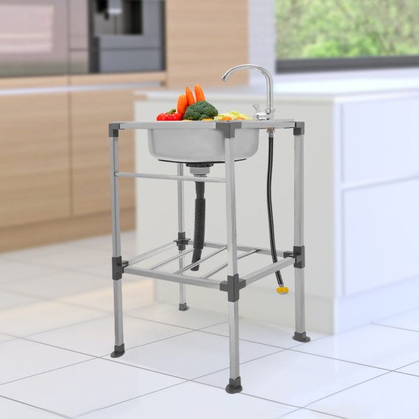Lavello da cucina, Lavello da cucina in acciaio inox, Capacità di carico: circa 60 kg, 48*35*83 cm, Argento Lavello da cucina, Lavello da cucina in acciaio inox, Capacità di carico: circa 60 kg, 48*35*83 cm, Argento