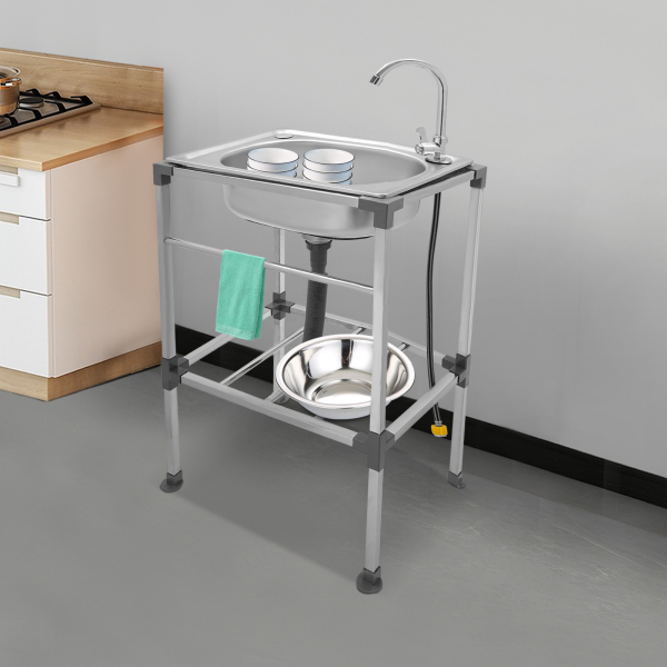 Lavello da cucina, Lavello da cucina in acciaio inox, Capacità di carico: circa 60 kg, 48*35*83 cm, Argento Lavello da cucina, Lavello da cucina in acciaio inox, Capacità di carico: circa 60 kg, 48*35*83 cm, Argento