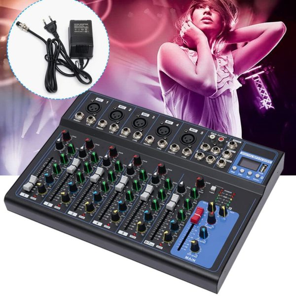 Mixer audio Bluetooth a 7 canali, USB, DJ Sound Console 48 V, alimentazione phantom, per chitarristi, cantanti o produttori. Registratore