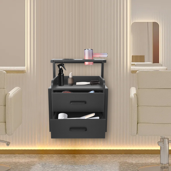 Mobiletto da parete per salone, mobiletto portaoggetti da parete per salone, mobiletto portaoggetti per parrucchiere - Nero