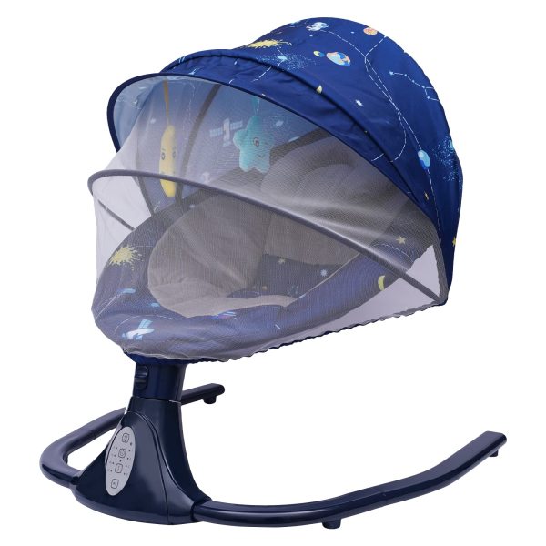 Sdraietta Elettrica Neonati con musica e sedile, con giocattolo, telecomando, zanzariera rimovibile e tettuccia, per 0 ~ 18 mesi (blu)
