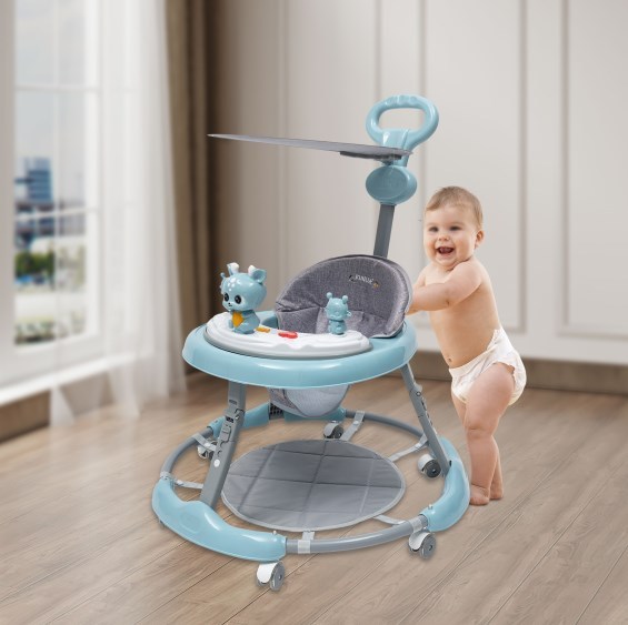 Girello, modello aggiornato, ruote silenziose in PVC, con musica e luci, colore blu alta qualità