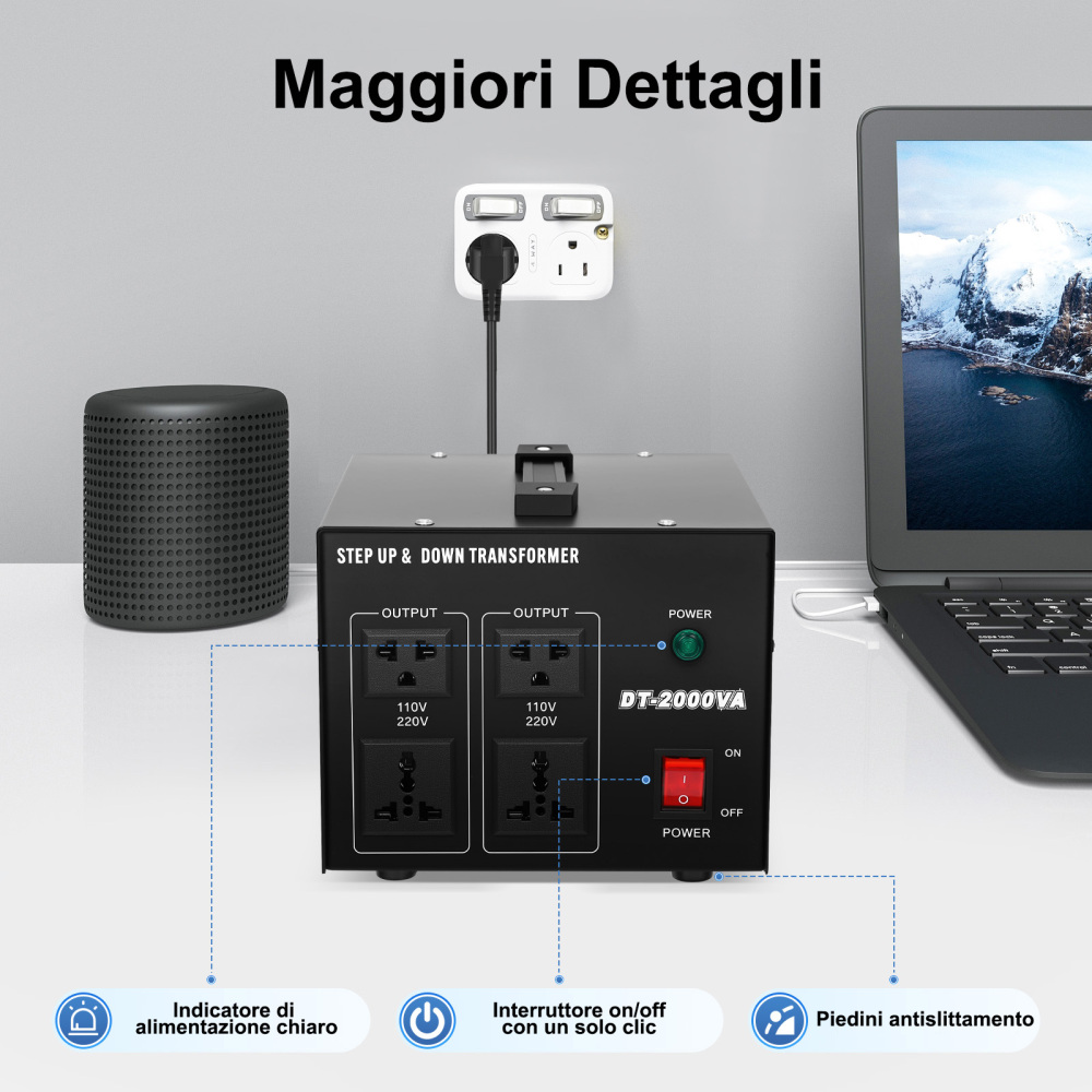 Convertitore di tensione da 200 W da 220 V a 110 V, adattatore di alimentazione da viaggio step-down, regolatore UE