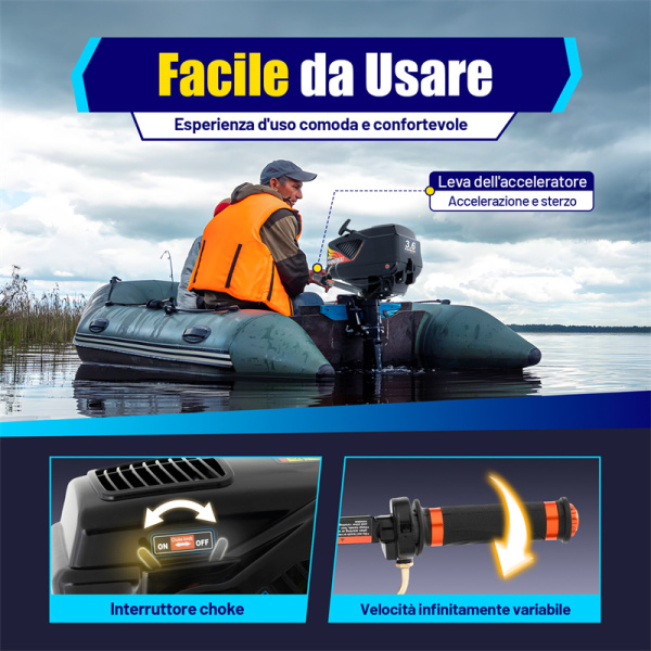 Motore fuoribordo elettrico a 2 tempi, motore fuoribordo 3,6 CV, motore fuoribordo, motore elettrico a benzina, raffreddamento ad acqua, centralina CDI per gommoni, gommoni