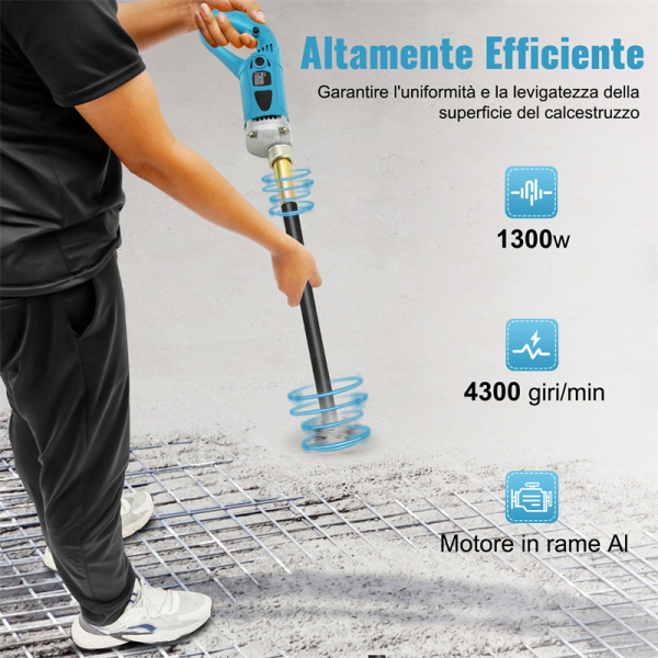 Agitatore Elettrico per Cemento, 1300 W, 220 V Vibratore per Calcestruzzo Tubo da 1,5 m