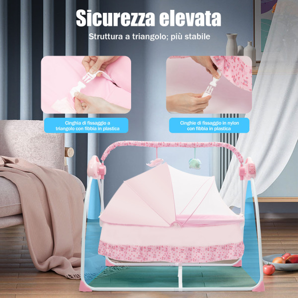 0-25 kg Culla elettrica per lettino per bambini Culla per neonato con dondolo automatico (rosa)