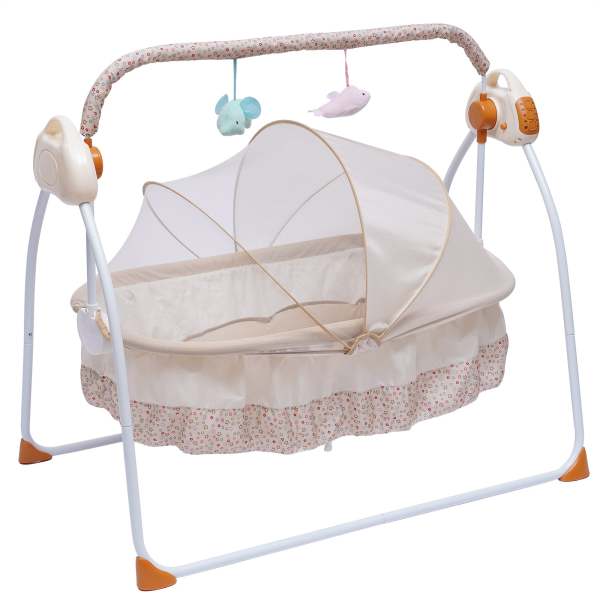 Dondolo Elettrico per bambini, con materasso e zanzariera, altalena automatica a 3 marce, 12 melodie